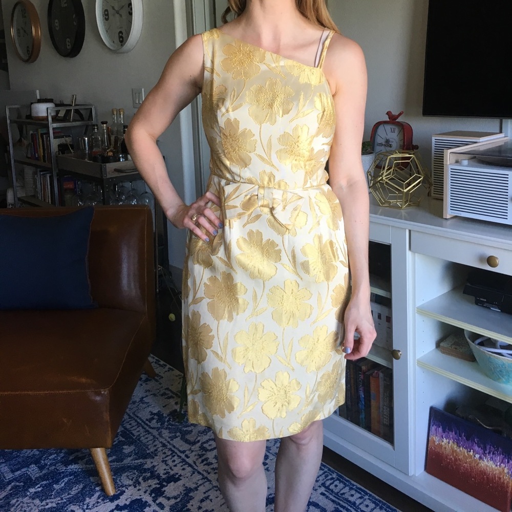 Handmade retro gold yellow one shoulder dress